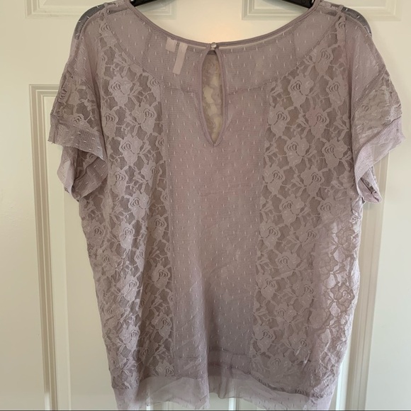 Frenchi lavender sheer lace short sleeve rose pullover top L - Picture 4 of 6
